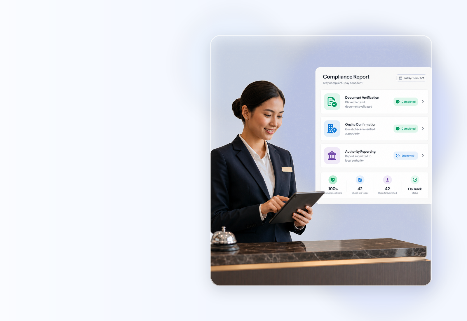 Registrazione ospiti con dati strutturati e controllo compliance in reception